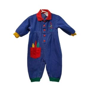 Healthtex Vintage Denim Romper School Themed Size‎ 12M